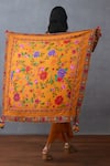 Shop_Torani_Yellow Embroidery Dil Seher Moiz Lotus Print Scarf _at_Aza_Fashions
