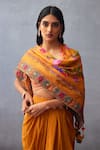 Shop_Torani_Yellow Embroidery Dil Seher Moiz Lotus Print Scarf _Online_at_Aza_Fashions