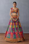 Torani_Multi Color Raw Silk Printed Floral Sweetheart Dil Rang Javeri Lehenga Set _Online_at_Aza_Fashions