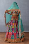 Torani_Multi Color Raw Silk Printed Floral Sweetheart Dil Rang Javeri Lehenga Set _Online