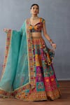 Buy_Torani_Multi Color Raw Silk Printed Floral Sweetheart Dil Rang Javeri Lehenga Set _at_Aza_Fashions