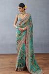 Buy_Torani_Blue Slub Silk Printed Floral Dil Nawaz Mahasti Saree _at_Aza_Fashions