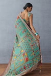 Shop_Torani_Blue Slub Silk Printed Floral Dil Nawaz Mahasti Saree _at_Aza_Fashions
