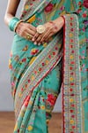 Torani_Blue Slub Silk Printed Floral Dil Nawaz Mahasti Saree _Online_at_Aza_Fashions