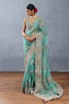 Torani_Blue Butterfly Net Embroidered Resham Plunging V Dil Nawaz Rubeka Blouse _Online_at_Aza_Fashions
