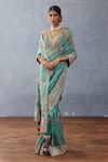 Shop_Torani_Blue Butterfly Net Embroidered Resham Plunging V Dil Nawaz Rubeka Blouse _Online_at_Aza_Fashions