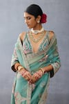 Torani_Blue Butterfly Net Embroidered Resham Plunging V Dil Nawaz Rubeka Blouse _at_Aza_Fashions