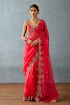 Buy_Torani_Red Organza Sequins, Embroidery Dil Surkh Samila Saree _at_Aza_Fashions