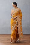 Torani_Yellow Slub Silk Embroidered Resham Round Dil Seker Amena Floral Print Blouse _Online_at_Aza_Fashions