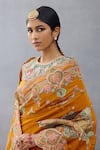 Shop_Torani_Yellow Slub Silk Embroidered Resham Round Dil Seker Amena Floral Print Blouse _Online_at_Aza_Fashions