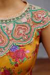 Torani_Yellow Slub Silk Embroidered Resham Round Dil Seker Amena Floral Print Blouse _at_Aza_Fashions