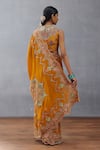 Shop_Torani_Yellow Slub Silk Embroidered Resham Round Dil Seker Amena Floral Print Blouse _at_Aza_Fashions