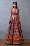 Shop_Torani_Purple Organza, Jersey, Silk Dil Kusha Zaiba Floral Print Anarkali With Dupatta _at_Aza_Fashions