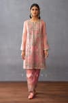 Shop Torani Pink Organza, Silk, Jersey Embroidery, Dil Ruba Izna Floral Kurta Pant Set Shop_Torani_Pink Organza, Silk, Jersey Embroidery, Dil Ruba Izna Floral Kurta Pant Set