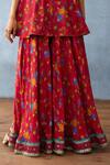 Torani_Red South Silk Slub Printed Floral Jacket Open And Peplum Kurta Sharara Set _at_Aza_Fashions
