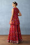 Shop_Torani_Red South Silk Slub Printed Floral Jacket Open And Peplum Kurta Sharara Set _at_Aza_Fashions