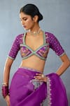 Torani_Purple Silk Embroidery, Lace, Sequins Plunge Dil Kusha Nazila Printed Blouse _Online_at_Aza_Fashions