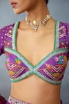 Torani_Purple Silk Embroidery, Lace, Sequins Plunge Dil Kusha Nazila Printed Blouse _at_Aza_Fashions