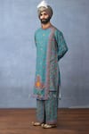 Buy_Torani_Blue Jeni Silk Print Gul Dil Nawaz Mamun Kurta Set  _at_Aza_Fashions