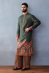 Buy_Torani_Green Cotton, Silk Embroidery Dil Shaad Azar Kurta Set _at_Aza_Fashions