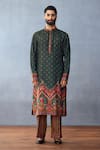 Torani_Green Cotton, Silk Embroidery Dil Shaad Azar Kurta Set _Online_at_Aza_Fashions