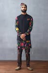 Buy_Torani_Black Cotton, Silk Embroidery Floral Print Bundi Kurta Set _at_Aza_Fashions