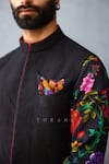 Shop_Torani_Black Cotton, Silk Embroidery Floral Print Bundi Kurta Set 
