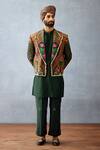 Buy_Torani_Green Jersey, Silk Embroidery Gardenia Print Jacket And Kurta Set_at_Aza_Fashions