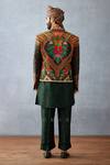 Shop_Torani_Green Jersey, Silk Embroidery Gardenia Print Jacket And Kurta Set_at_Aza_Fashions