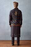 Shop_Torani_Black Silk, Jersey Embroidery Gulnaaz Print Bundi Kurta Set _at_Aza_Fashions