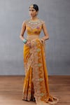 Buy_Torani_Yellow Slub Silk Embroidered Resham Round Dil Seker Amena Floral Print Blouse _at_Aza_Fashions