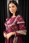 Buy_HOUSE OF SUPRIYA_Maroon Anarkali Silk Chanderi Embroidered Thread Yoke With Dupatta _Online_at_Aza_Fashions