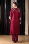 Shop_HOUSE OF SUPRIYA_Maroon Kurta Silk Chanderi Embroidered Thread High Low With Pant _at_Aza_Fashions