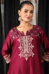 HOUSE OF SUPRIYA_Maroon Kurta Silk Chanderi Embroidered Thread High Low With Pant _at_Aza_Fashions
