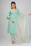 Buy_HOUSE OF SUPRIYA_Green Kurta Silk Chanderi Embroidered Thread V-neck Floral Pant Set _at_Aza_Fashions