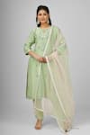 Buy_HOUSE OF SUPRIYA_Green Kurta Silk Chanderi Embroidered Thread Floral Pant Set _at_Aza_Fashions