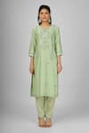 HOUSE OF SUPRIYA_Green Kurta Silk Chanderi Embroidered Thread Floral Pant Set _Online_at_Aza_Fashions