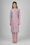 HOUSE OF SUPRIYA_Purple Kurta Silk Chanderi Embroidered Thread Mirrorwork Pant Set _Online_at_Aza_Fashions