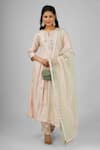 Buy_HOUSE OF SUPRIYA_Peach Kurta Silk Chanderi Embroidered Thread Notched Gathered Pant Set _at_Aza_Fashions