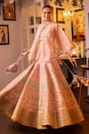 HOUSE OF SUPRIYA_Pink Blouse Raw Silk Embroidered Thread Cape Pearl Lehenga Set _Online_at_Aza_Fashions