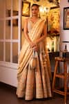 Buy_HOUSE OF SUPRIYA_Beige Blouse Raw Silk Embroidered Pearl Floral Bridal Lehenga Set _at_Aza_Fashions