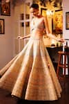 Shop_HOUSE OF SUPRIYA_Beige Blouse Raw Silk Embroidered Pearl Floral Bridal Lehenga Set 