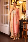 Shop_HOUSE OF SUPRIYA_Pink Kurta Silk Georgette Embroidered Thread Notched Floral Heart Pant Set _Online_at_Aza_Fashions