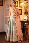 Buy_HOUSE OF SUPRIYA_Blue Blouse Raw Silk Embroidered Blossom Pearl Bridal Lehenga Set _at_Aza_Fashions