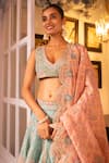 Buy_HOUSE OF SUPRIYA_Blue Blouse Raw Silk Embroidered Blossom Pearl Bridal Lehenga Set _Online_at_Aza_Fashions