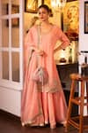 Buy_HOUSE OF SUPRIYA_Pink Kurta And Sharara Silk Georgette Embroidered Thread Floral Set _at_Aza_Fashions