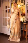 Buy_HOUSE OF SUPRIYA_Beige Blouse Raw Silk Floral Scalloped Pre-draped Saree With _at_Aza_Fashions