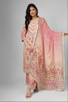 Buy_HOUSE OF SUPRIYA_Peach Silk Georgette Embroidered Mughal Floral Print Kurta Pant Set _at_Aza_Fashions