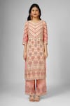 HOUSE OF SUPRIYA_Peach Silk Georgette Embroidered Mughal Floral Print Kurta Pant Set _Online_at_Aza_Fashions