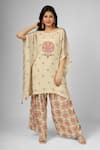 Buy_HOUSE OF SUPRIYA_Beige Silk Georgette Embroidered Floral Vine Print Kaftan With Palazzo _at_Aza_Fashions